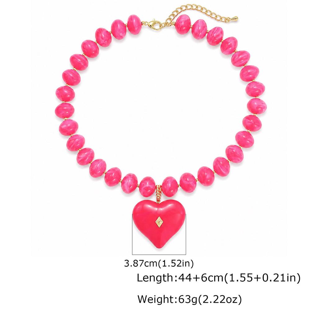 Collana girocollo alla moda con ciondolo a forma di cuore grande esagerato e catena colorata con perline per donna, dichiarazione di personalità, gioielli Y2K, regalo