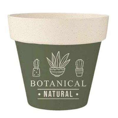 [R2218] - Green 'Messages' Bamboo Plant Pot (Botanical-Natural) - 17x15cm