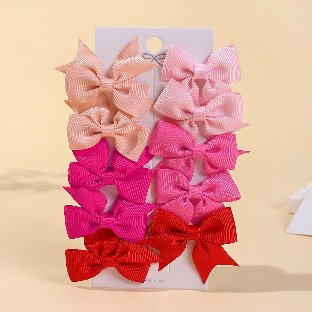 10Pcs/Set Classical Solid Ribbon Bow Hair Clips for Kids Girl Handmade Bows Hairpin Barrettes Headwear Children Hair Accessories