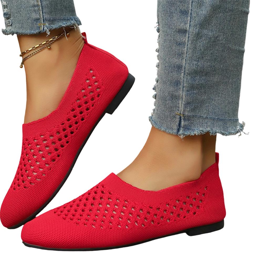 Women's Fashion Plus Size Breathable Mesh Hollow Round Toe Loafers Slip On Casual Flats Lightweight Comfortable Shoes