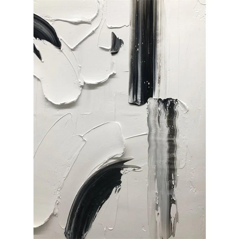 Abstract Wall Art White Painting Poster Large Black And White Print White 3D Textured Wall Art Canvas Painting Living Room Decor