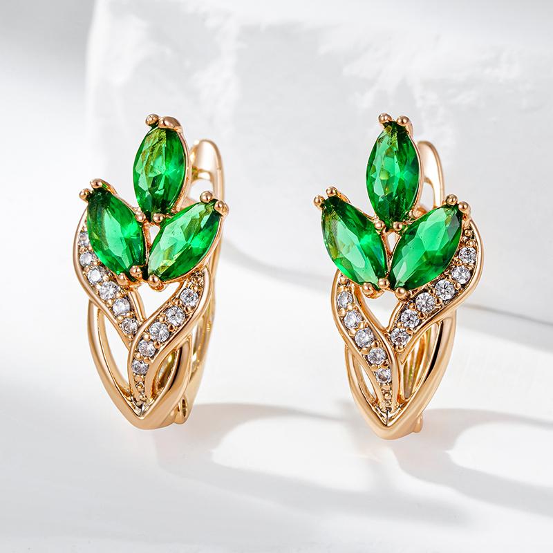 Wbmqda  Green Crystal Flower Drop Earrings For Women 585 Rose Gold Color Natural Zircon Setting Wedding Party Jewelry