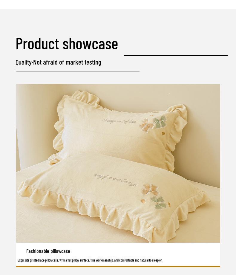 Set de lenjerie de pat gros, călduros, din catifea de lapte, dantelă și fleece de corali - Design confortabil antistatic pentru toamnă/iarnă