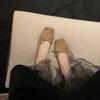 Sheepskin version leather bow retro pig nose ballet high heels women's light mouth thick heel French Mary Jane single shoes