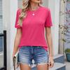 Top de manga corta con cuello redondo, color liso, sexy, cómodo e informal para mujer