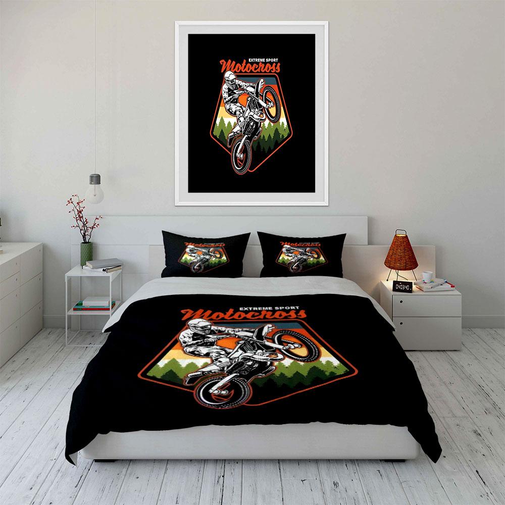 Motocross Adventure Gear Trio Set  Kid'S And Adults' Bedroom Decor, Exquisite Three-Piece Bedding Set Gift