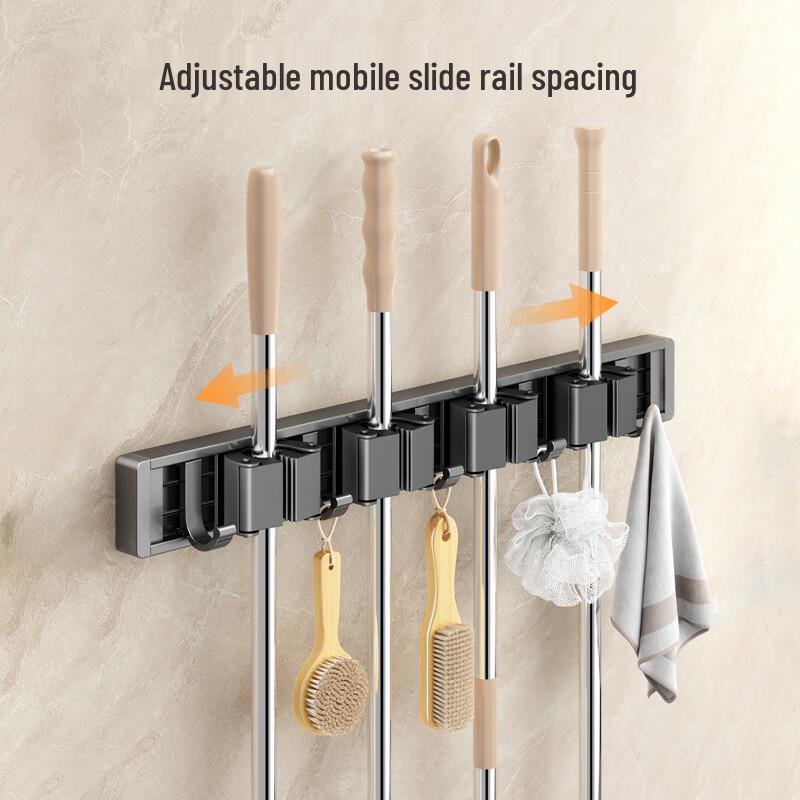 Wall-Mounted Space Aluminum Mop and Broom Holder with Hooks