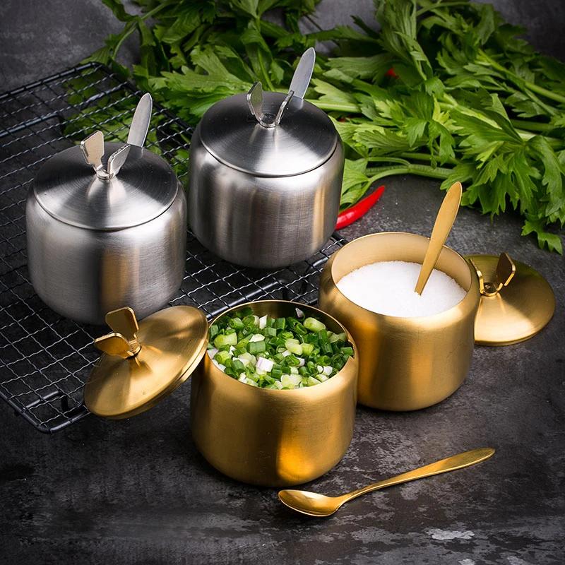 Stainless Steel Seasoning Box Salt Pot Suit Seasoning Bottle Ingredient Box Nordic Style Household Sugar Cup Seasoning Pot