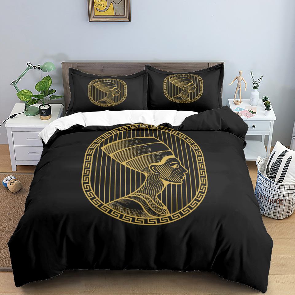 Ancient Egypt Pharaoh King Queen Duvet Cover African Egyptian Style Bedding Set For Teens Adults Black Tribe Ethnic Quilt Cover