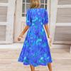 Women's V-Neck Bohemian Print Short Sleeve Dress A-Line Skirt