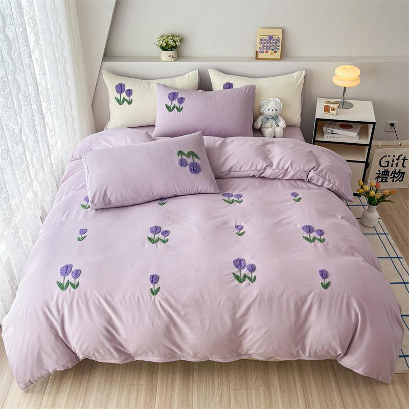 

New Printed Duvet Cover with Bed Sheets and Pillowcases, Unfilled Washed Cotton, Full Size Light Luxury Home Bedding Set Twin150x200 3pcs