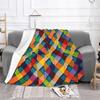 Colorful Plaid Blanket Super Soft Cozy Fleece Throw Blankets for Couch Bed Travel, Lightweight Air Conditioning Blanket Seasons
