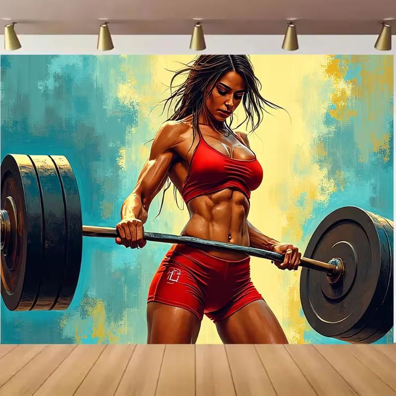 2D Female Athlete Backdrop Red Fitness Outfit Weightlifting Background
