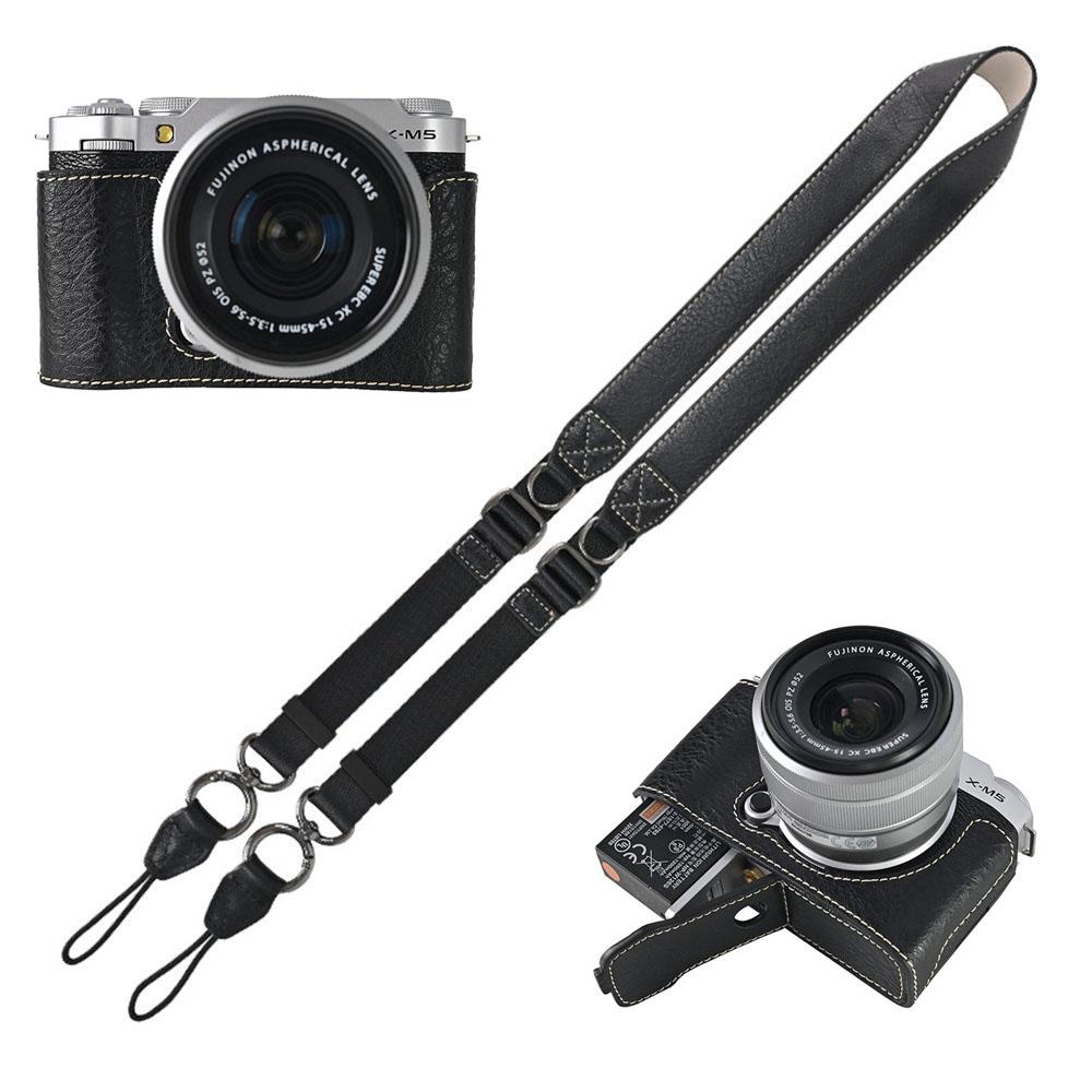 

Получехол из искусственной кожи для камеры Fujifilm XM5 Fuji X-M5, нижняя крышка с отверстием для аккумулятора, с плечевым ремнем чёрный