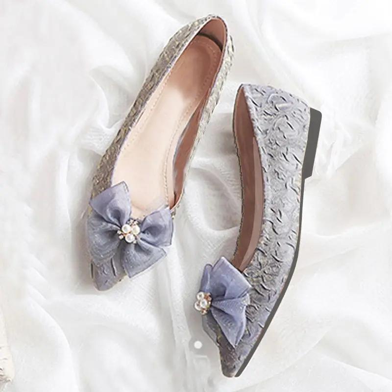 Fashion With Heel Slip-on Pointed Toe Women's Flat Shoes Anti-slip Social Cheap Liquidation High Quality Fashion Stylish Ladies Footwear