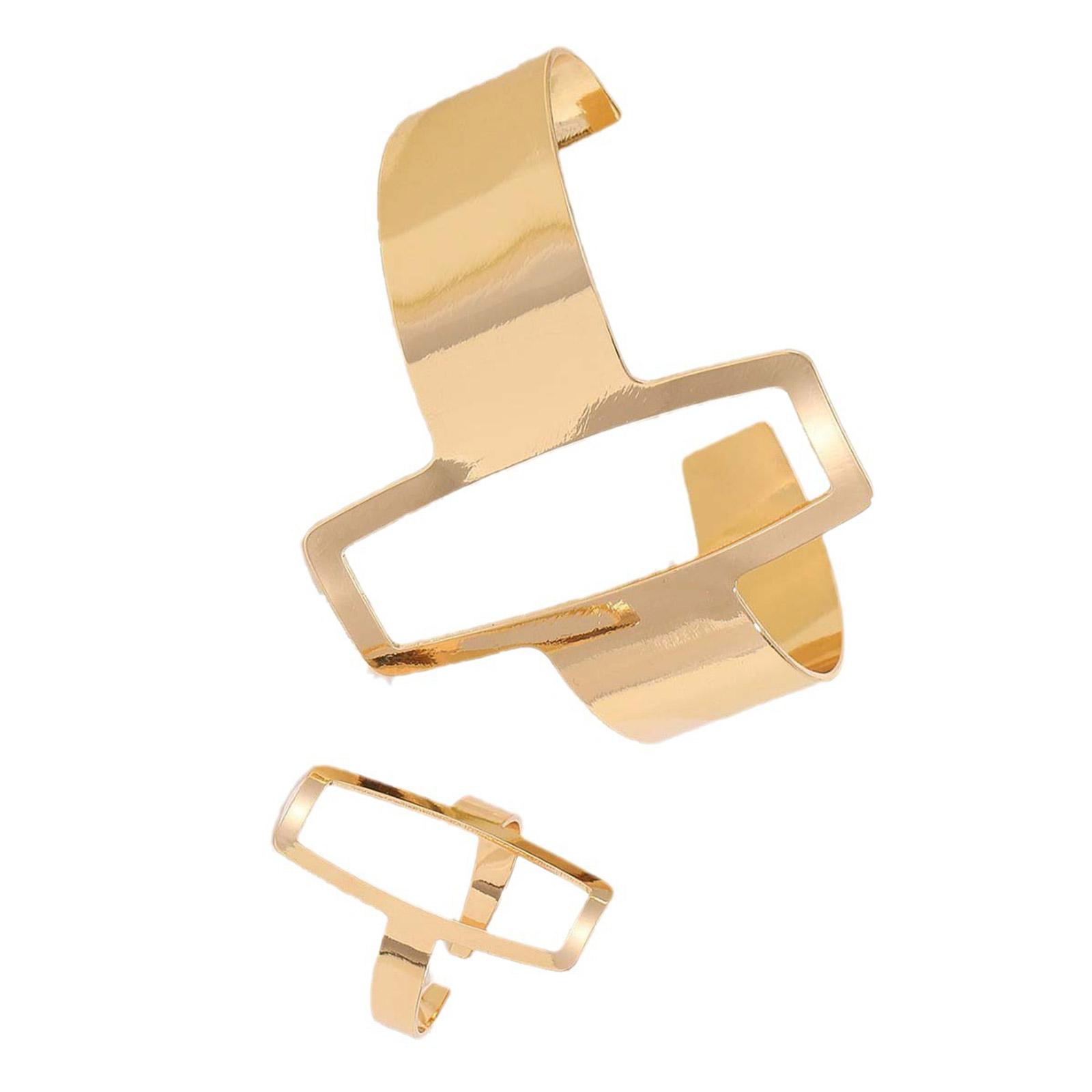 

Геометрический браслет-манжета и кольцо с полыми элементами, регулируемые открытые украшения, подарок для модных женщин