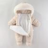 Winter Neugeborenes Baby Mädchen Kleidung Verdicken Baby Strampler mit Handschuhen Warmer Baby Jumpsuit Kapuze Plus Samt Kinderbekleidung