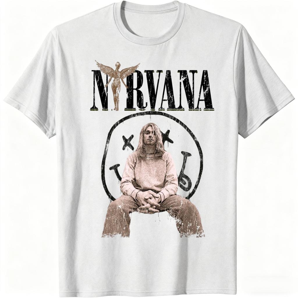 New Nirvana rock band mens 100cotton Tshirt hiphop style Mens and Womens oversized Y2K Tee Casual Loose Outdoor Street