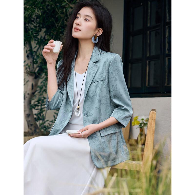 XWI Women s Elegant Satin Jacquard Blazer L чирковый