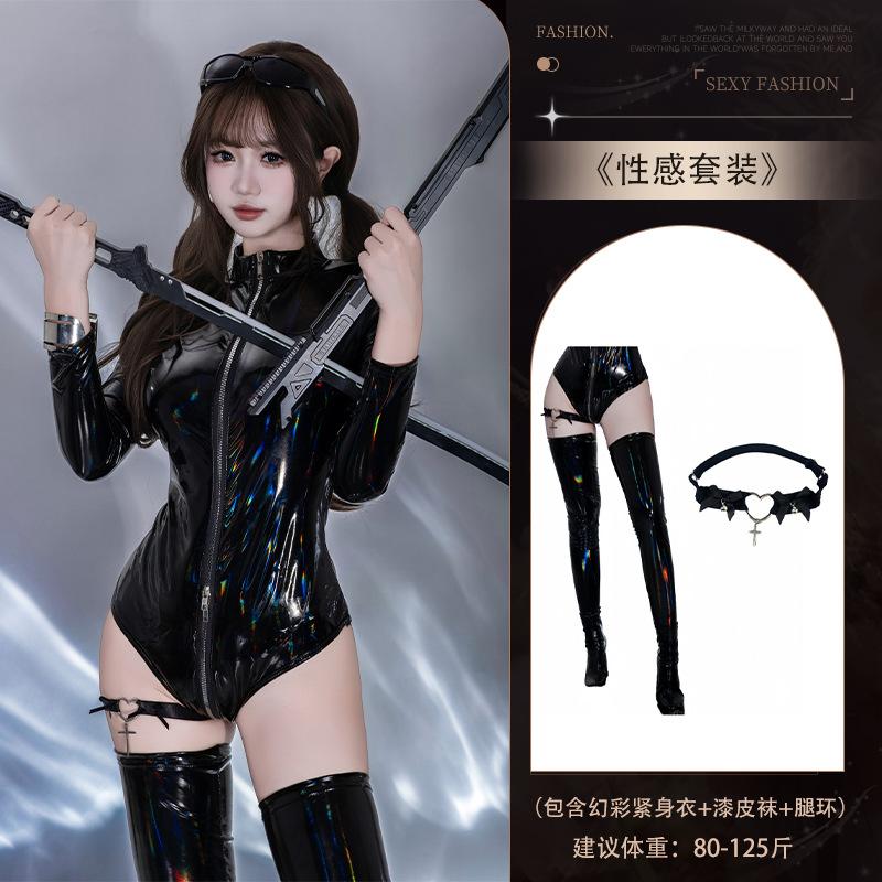 Sex Underwear Uniform Corset Tight Mirror PVC One-piece Leather Jacket Patent Leather Zipper Pants Bright Leather Jacket Odorless