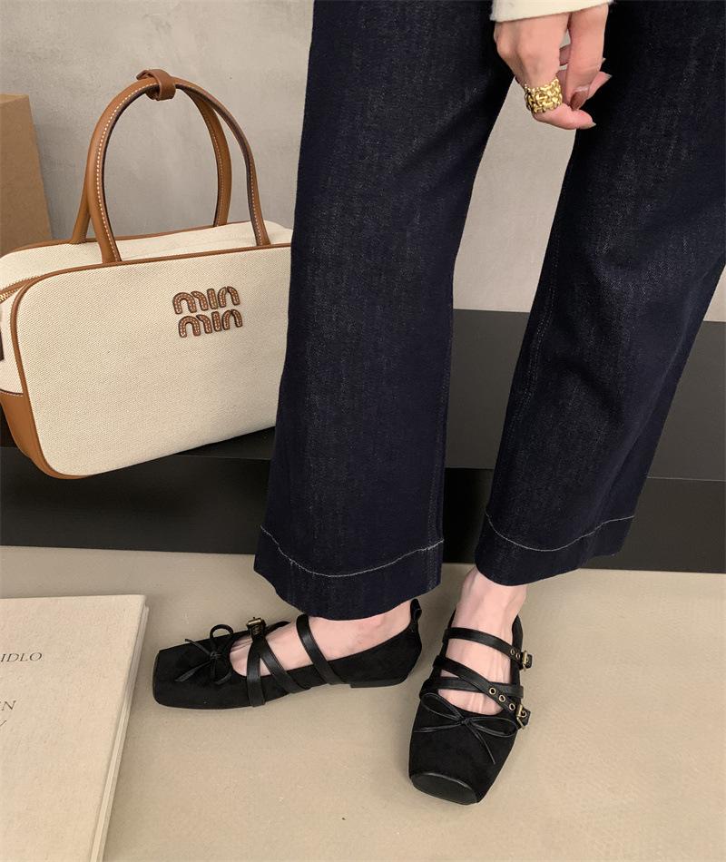 Inner heightening polish retro belt buckle ballet shoes women small pig nose Mary Jane single shoes