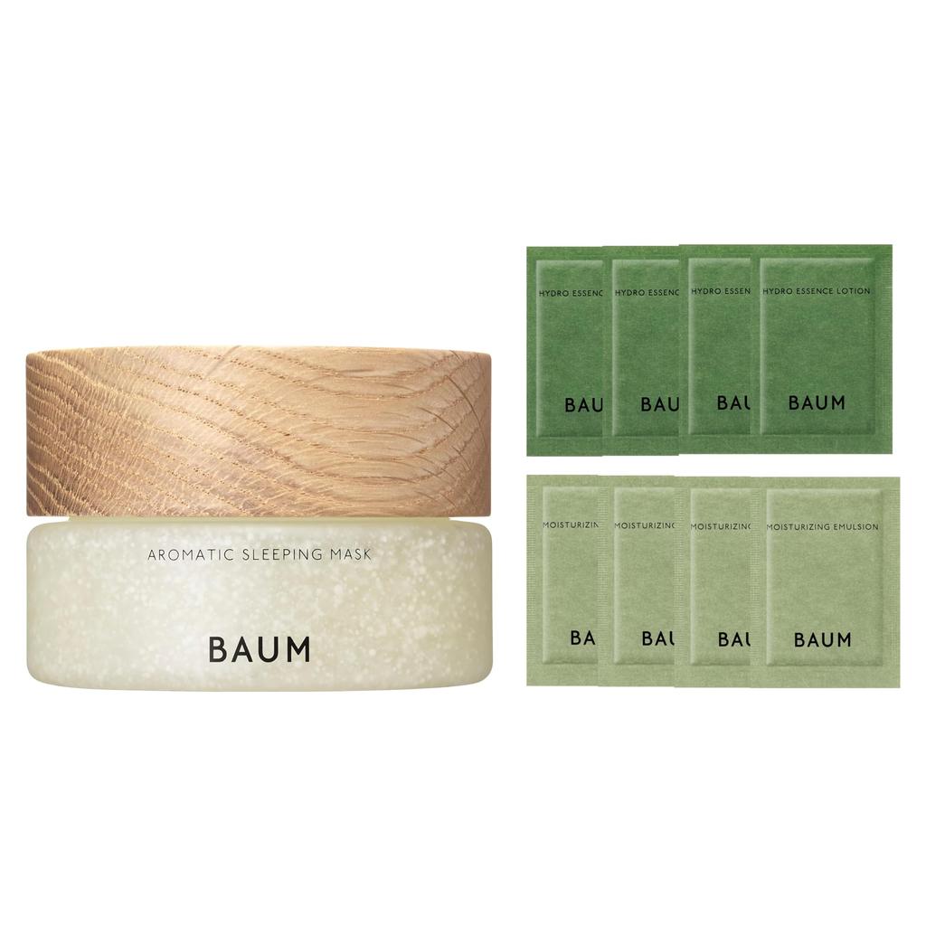 BAUM Aromatic Sleeping Mask Skincare Experience Kit Mask Woody Scent Sleeping Forest Birthday Organic Tree + 2-Day Skincare, Moisturizing,