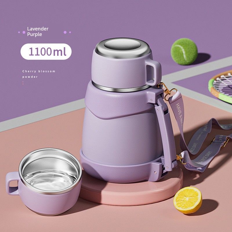 Imported New Large-Capacity Thermos Cup, Outdoor Portable Thermos Pot, High-Looking Water Cup for Moms, 316 Stainless Steel 1100ml Purple