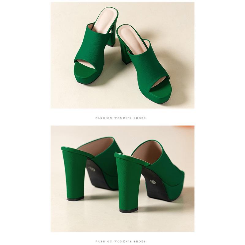 Sommer Damen Pantoletten mit Fischmaul Lässig Stilvoll Klobige Absätze Dicke Sohle Offene Zehenpartie Pantoletten Europäisches und Amerikanisches Design Retro-Mode