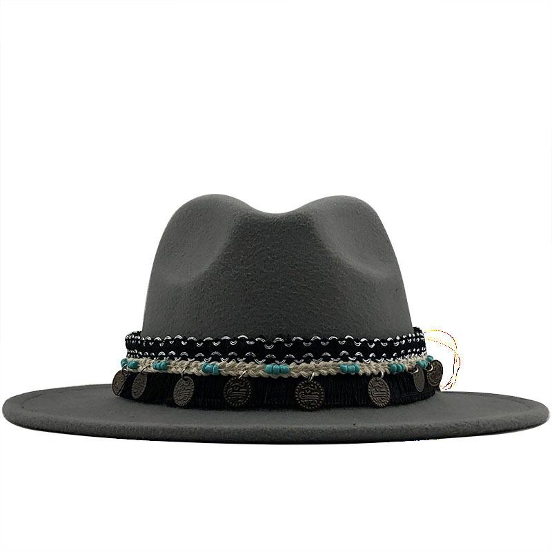 eBay Hot Sale Woolen Jazz Top Hat Ladies Minority Style Retro Flat-brimmed Big Eaves Hat