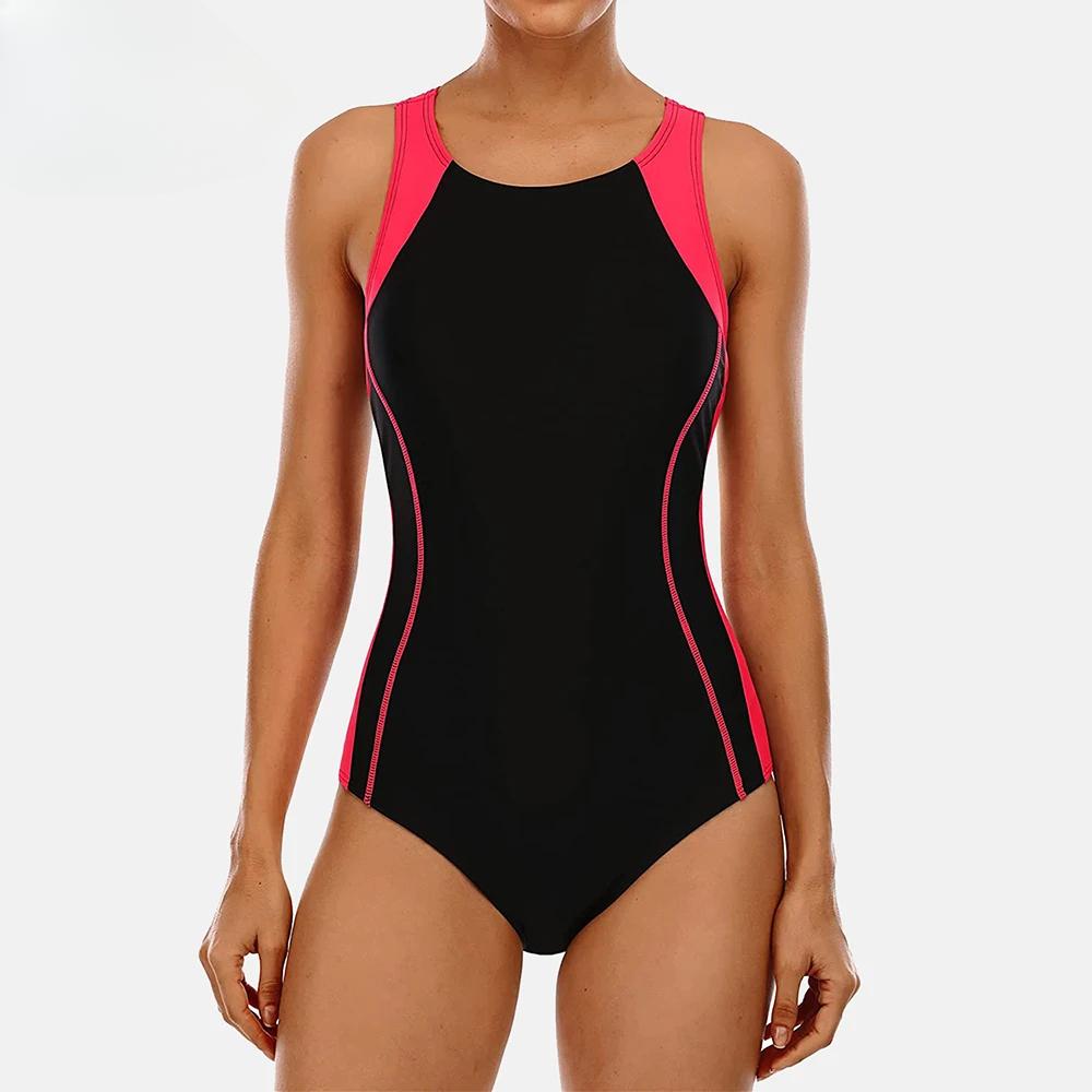 Attraco женский цельный купальник Boyleg спортивный купальный костюм скромный купальник цветной блок купальник XS красный