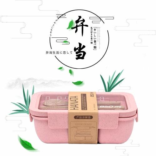 AmeriLuck Läcksäker Matlåda, 850ml Stor Kapacitet, Halmfiber, för Män och Kvinnor, Inkluderar Bestick (Rosa)