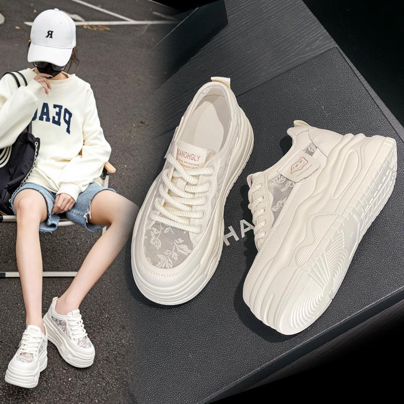 Leather little white shoes women's new single-mesh breathable thick-soled heightening sports and leisure shoes versatile muffin board shoes