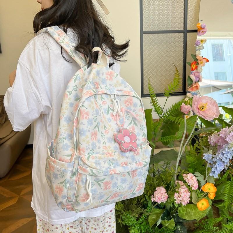 Japanese ins cute girl floral backpack Mori small fresh literary and artistic style college student class small backpack female