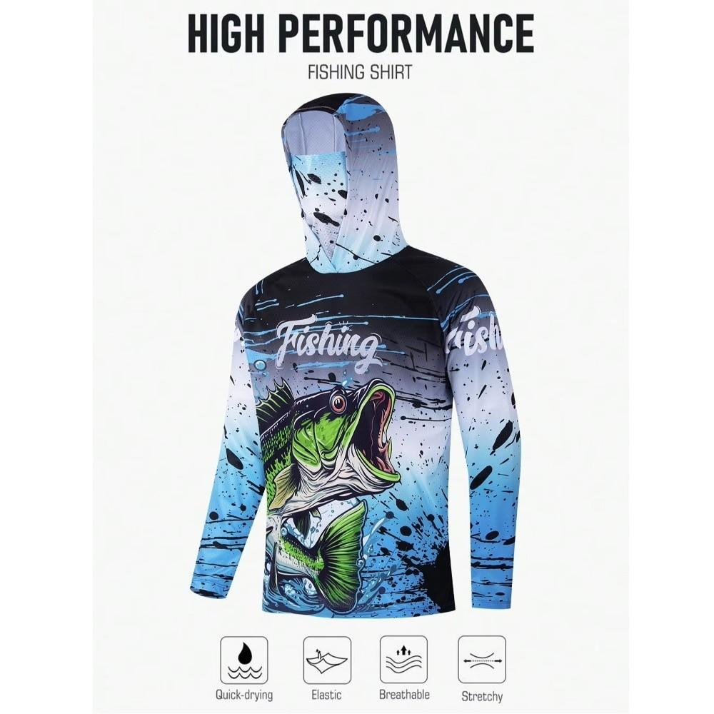 Maglia con Cappuccio da Pesca Protezione UV Maglietta Solare per Attività Estive