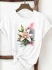 (Mărimea asiatică) Top tricou modă pentru femei trend acuarelă floare Îmbrăcăminte Tricou Femeie Imprimeu Feminin Mânecă Scurtă Tricouri Grafice