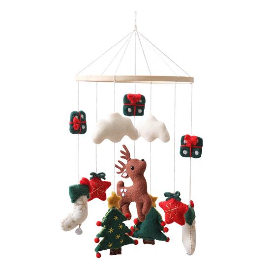 

Рождественский мобиль-вертеп ручной работы из фетра, колокольчик для детской кроватки с оленями, елкой и звездами, декор для детской комнаты для младенцев, безопасные праздничные подарки A