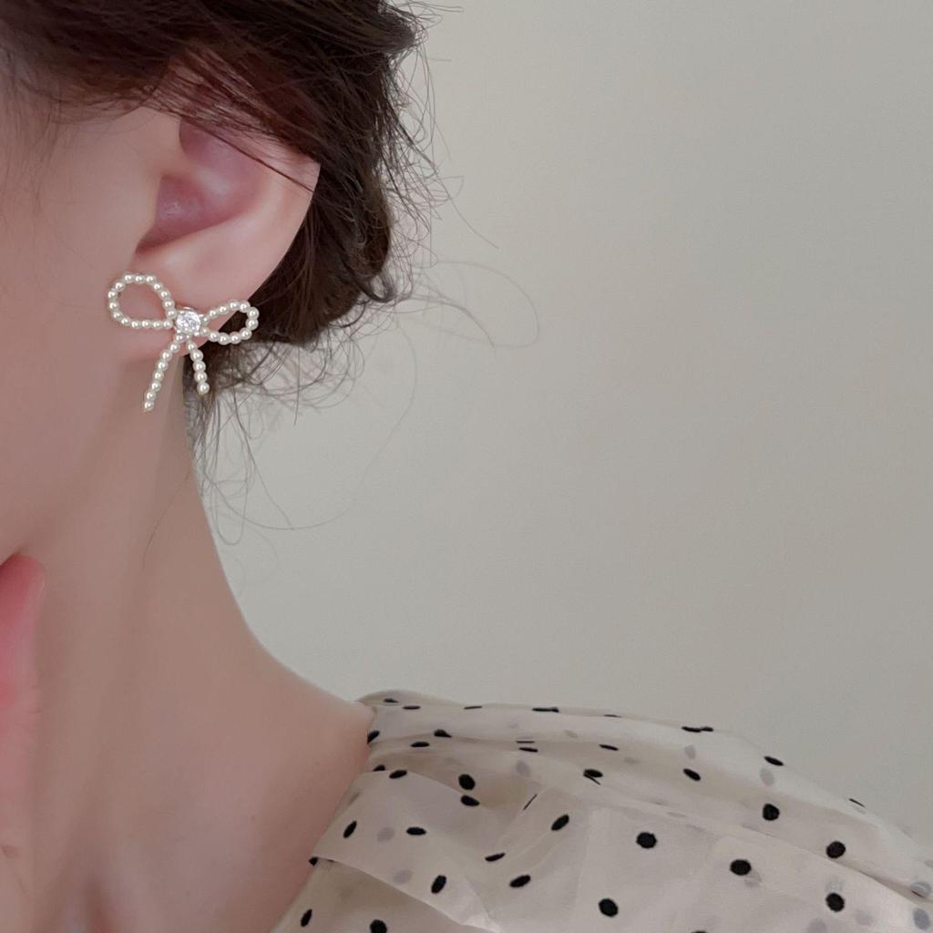 Koreanische Retro Nischen Perlen Schleifen Ohrstecker für Frauen - Einzigartige & Vielseitige Ohrverzierungen