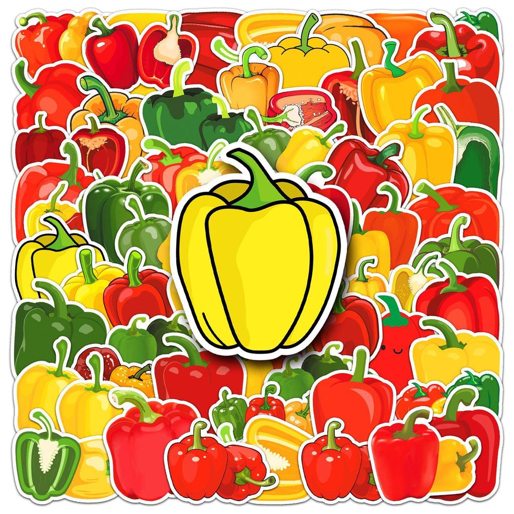 50 Bell Pepper Stickers: Sweet, Colored Cartoon Vegetables for Waterproof Decoration & Journals