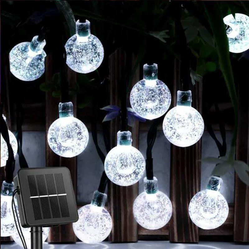 1PCS Solar String Lights Outdoor 50 Led Crystal Globe Lights with 8 Modes Waterproof Solar Powered Patio Light for Garden