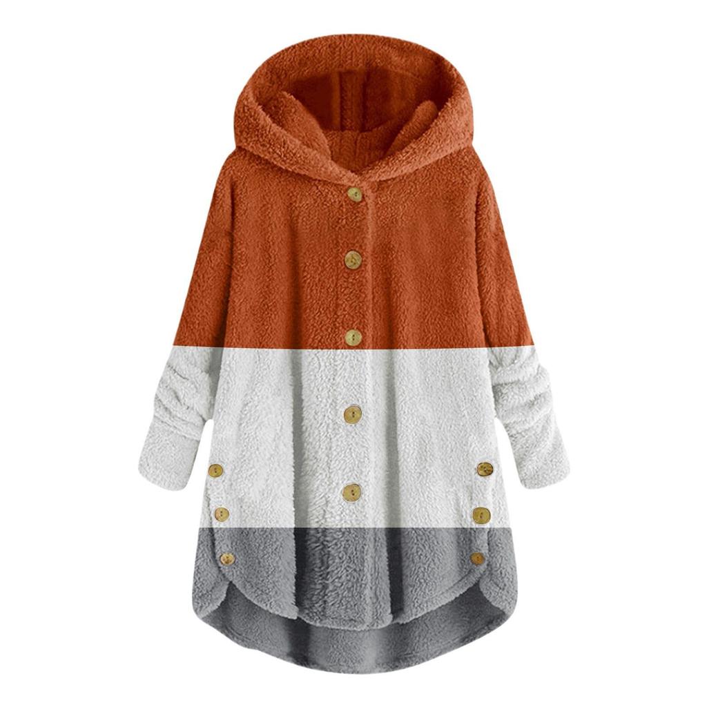 2025 Mehrfarbige Kapuzenjacke: Neue Mode Damen Europäische & Amerikanische Knopf Plüsch Tops