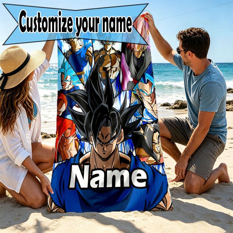 Custom Name Personalized DRAGON BALL Print Beach Towel, for Trip Camping Beach Party Home Decor, Birthday Gift for Family & Friends