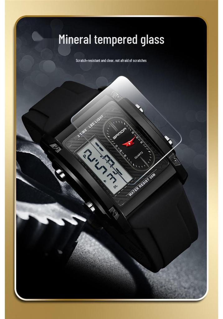 Sanda Men's Luminous Waterproof Multi-Function Electronic Watch with Dual Display