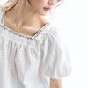 INMAN Women's French Embroidered Cotton Square Neck Puff Sleeve Blouse