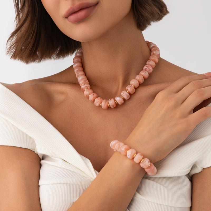 Trendy Y2K Aesthetic Smudge Resin Bead Chain Necklace Lightweight for Women Summer Beach Wear Jewelry Gift