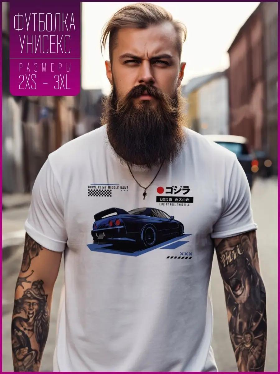 Черная футболка с принтом автомобиля 2XL