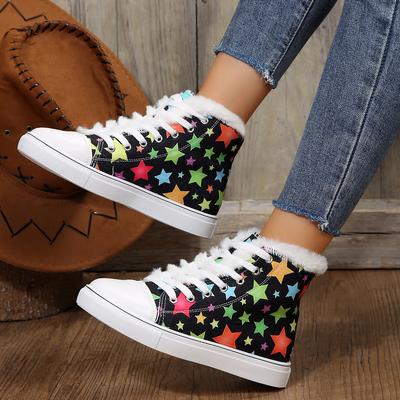 2024 inverno feminino fundo grosso lona de pelúcia sapatos de algodão moda impressa quente zapatos para mujeres sapatos casuais planos tênis