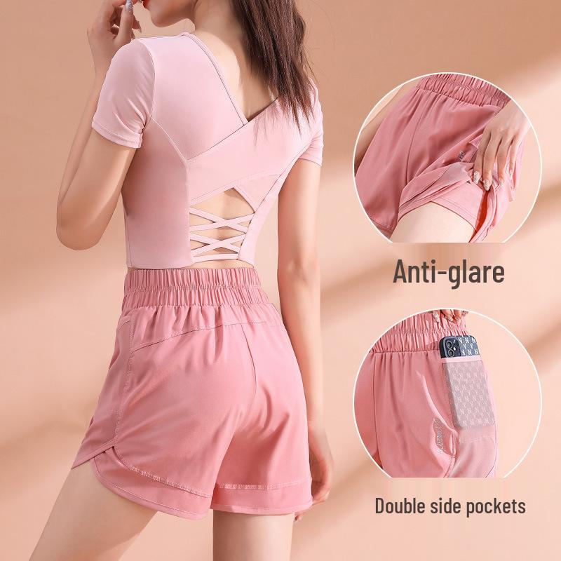 Damski Zestaw do Porannego Biegania i Jogi Szybkoschnący - Lekkie Szorty i Top z Krótkim Rękawem