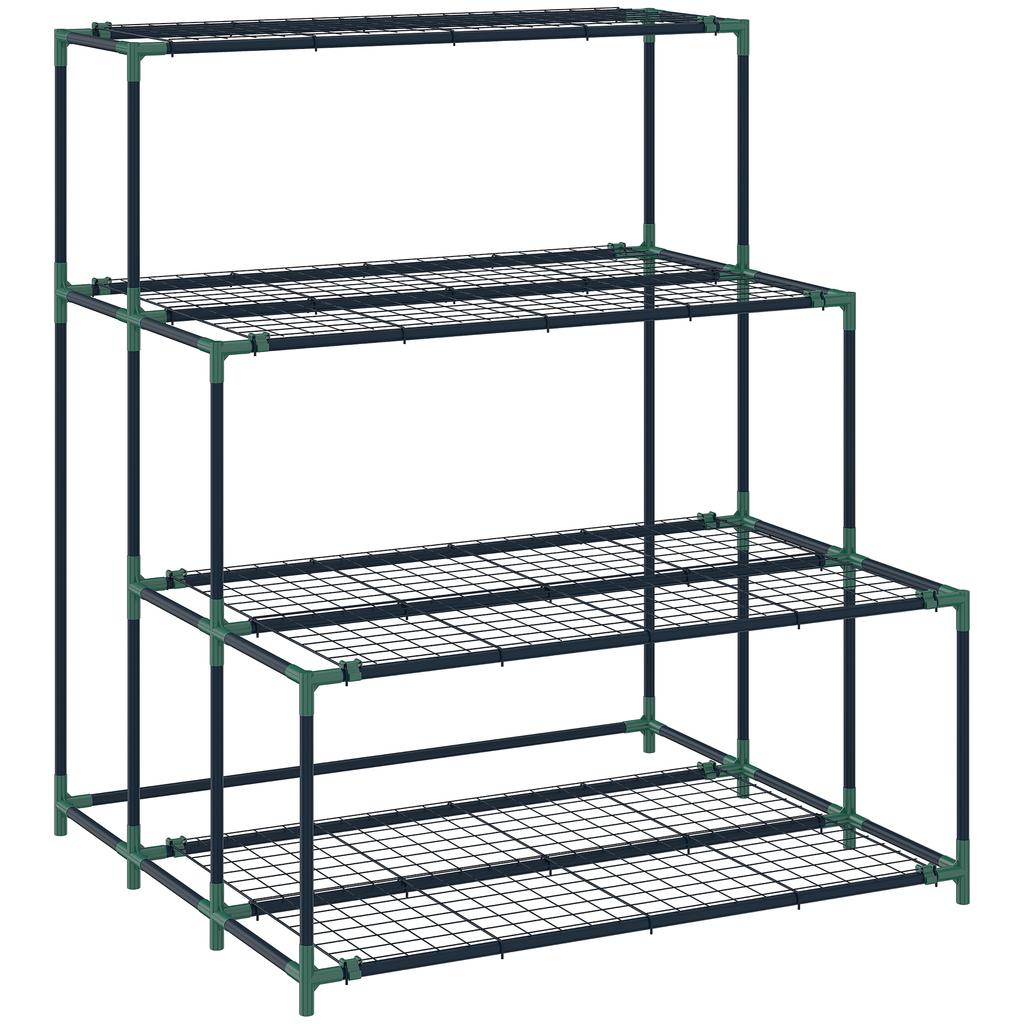 4-Tier Plant Stand, 110 cm High Flower Stand with 24 Clips, Plant Shelf Made of Steel Dark Green