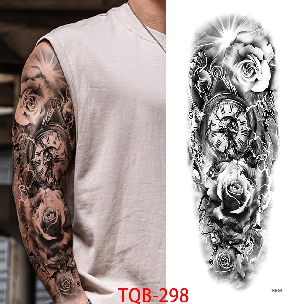 1 PC 480*170MM Full Arm Leg Temporary Tattoo Sticker for Women Men Waterproof Skull Compass Sexy  Tattoo Body Art Fake Flower Tattoo Paper Sticker