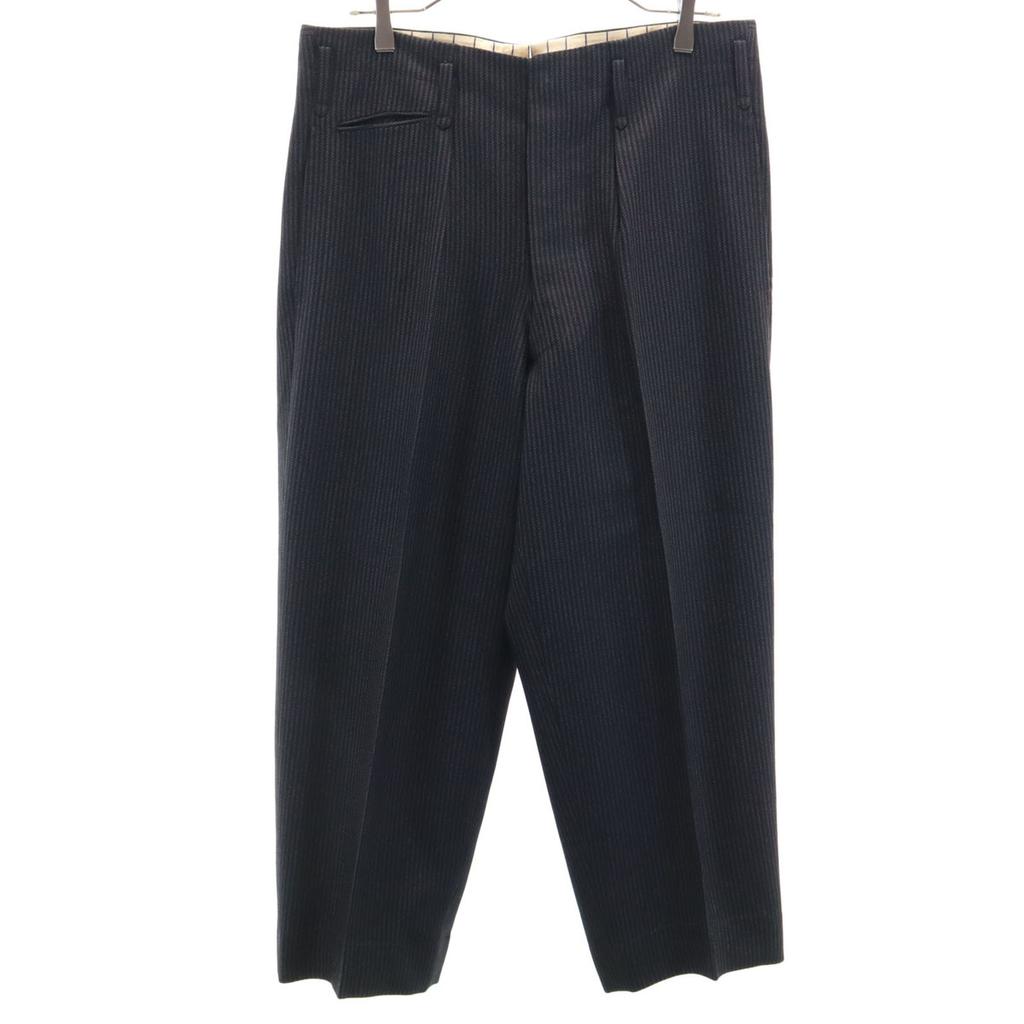 60s Vintage Striped Pattern Slacks Pants Black Series Button Fly Men's Used